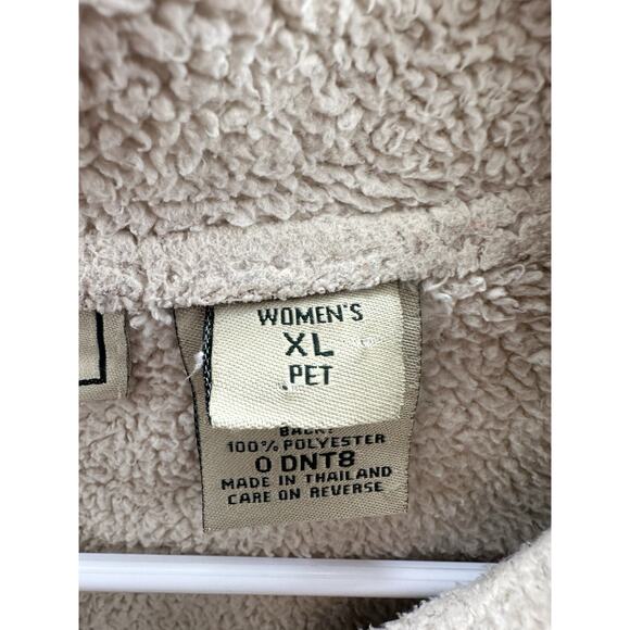 L.L. Bean Womens Jacket Size XL Petite Faux Suede Brown Button Up Sherpa Lined - Picture 9 of 15